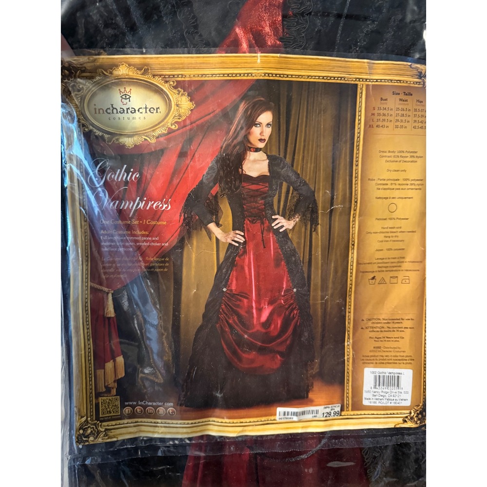 InCharacter Gothic Vampiress Costume Large Red Black Lace Satin Gown 1002